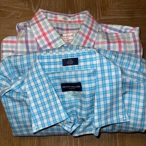 Lot of 2 Peter Millar Shirt Mens Large Plaid Cotton Button Front Great Con